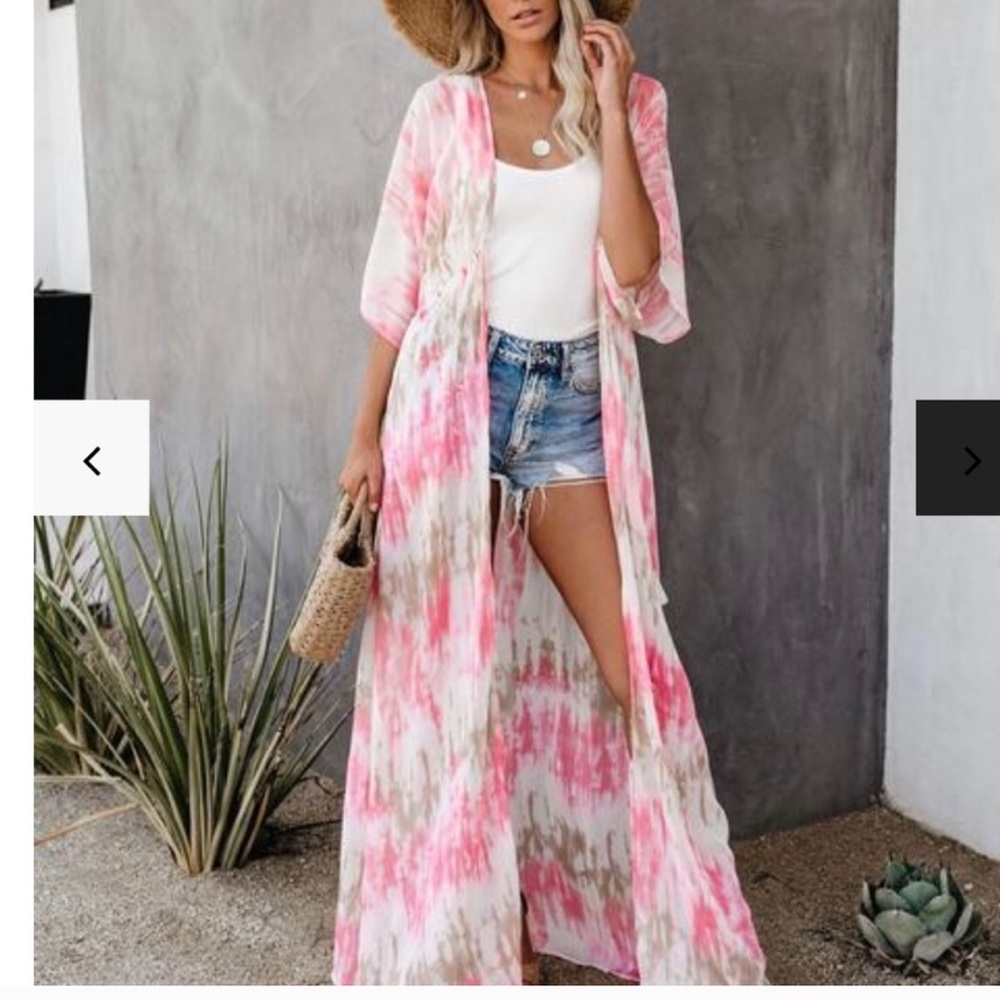 Vici Pink & White Tie-Dye Duster Kimono - Picture 5 of 5